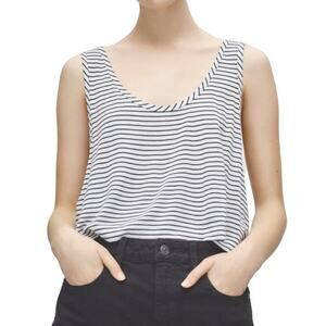 TALULA Cropped Striped Tank Top Scoop Neck Loose Fit Light Blue White Size S